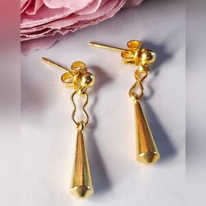 Vintage 80s Gold Cone Dangle Earrings